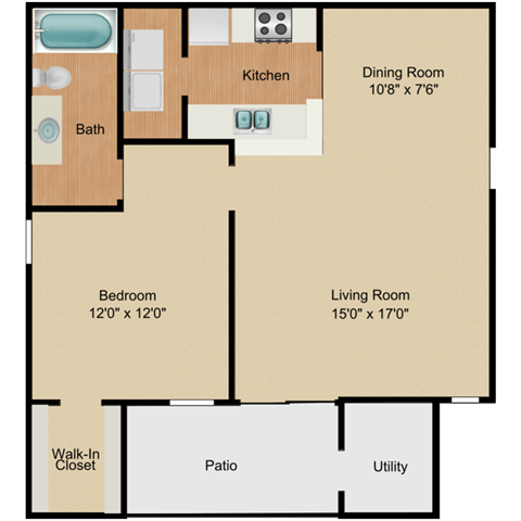1B Floor Plan at Arbors at Windsor Lake, Columbia, 29223  
